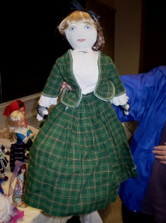 Repro 1861 Flora McFlimsey cloth doll and costume made by Lorraine Danischewski.